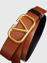 30MM Reversible VLogo Belt In Shiny Calfskin - Brown