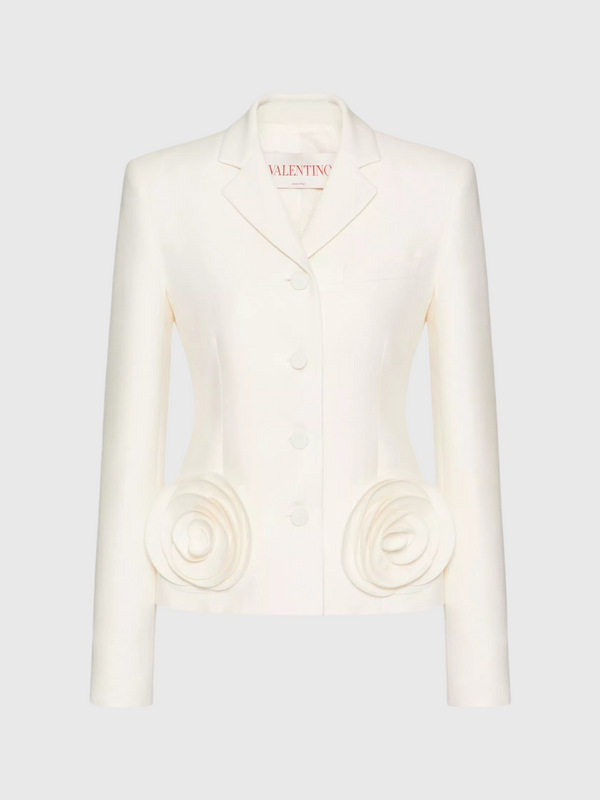 Crepe Couture Jacket w/Roses - Ivory