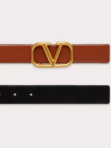 30MM Reversible VLogo Belt In Shiny Calfskin - Brown