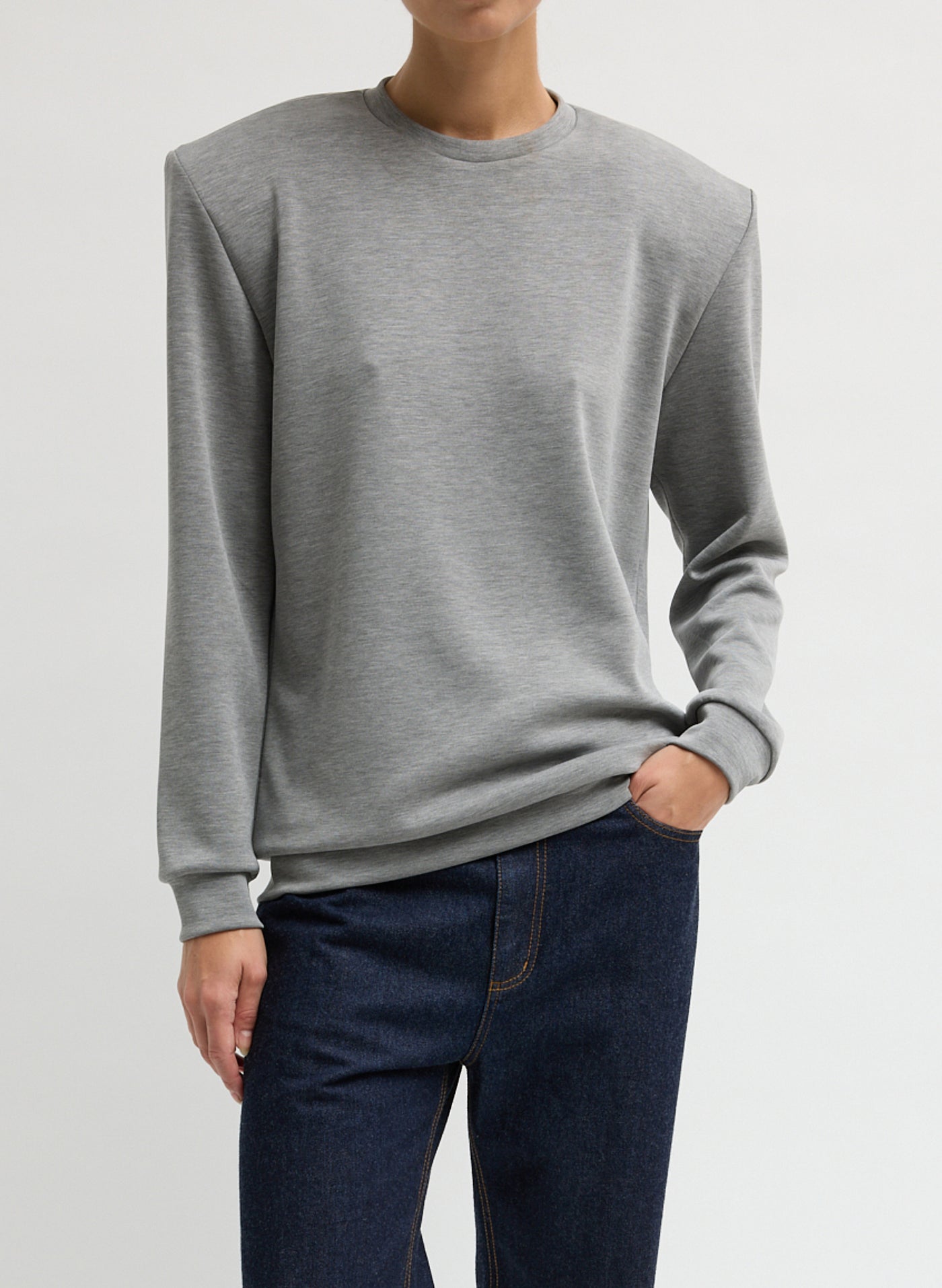 Tibi-Feather Weight Viscose Removable Shoulder Pad L/S - Grey-Tops-Boboli-Vancouver-Canada