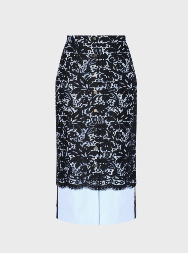 Erdem-Button Front Pencil Skirt - Black / Blue-Skirts-Boboli-Vancouver-Canada