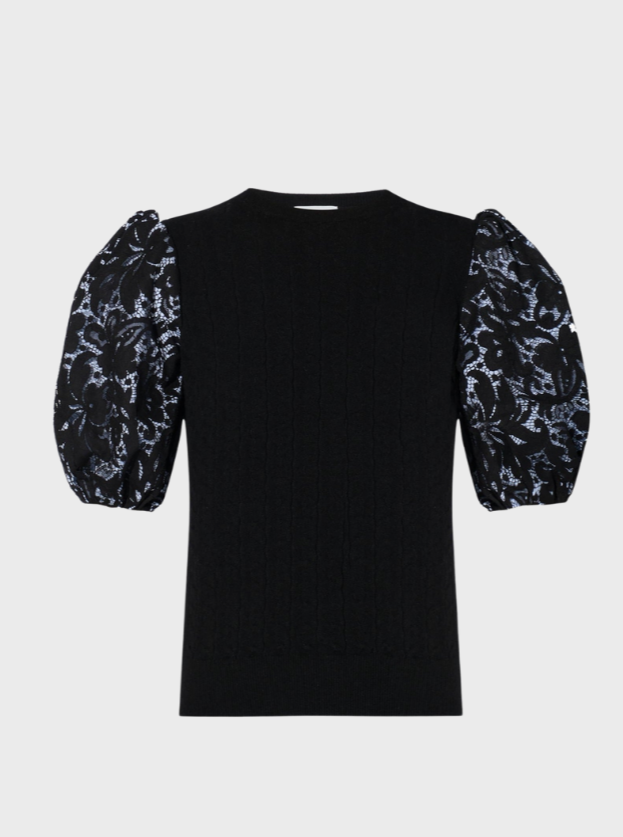 Erdem-Crew Neck Jumper With Puff Sleeve - Black-Blouses-Boboli-Vancouver-Canada