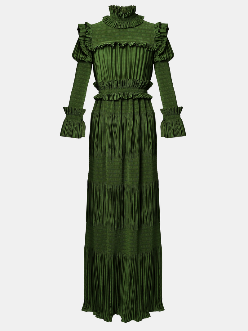 Erdem-L.S. Pleated Dress w/Collar - Clover-Dresses-UK 12-Boboli-Vancouver-Canada