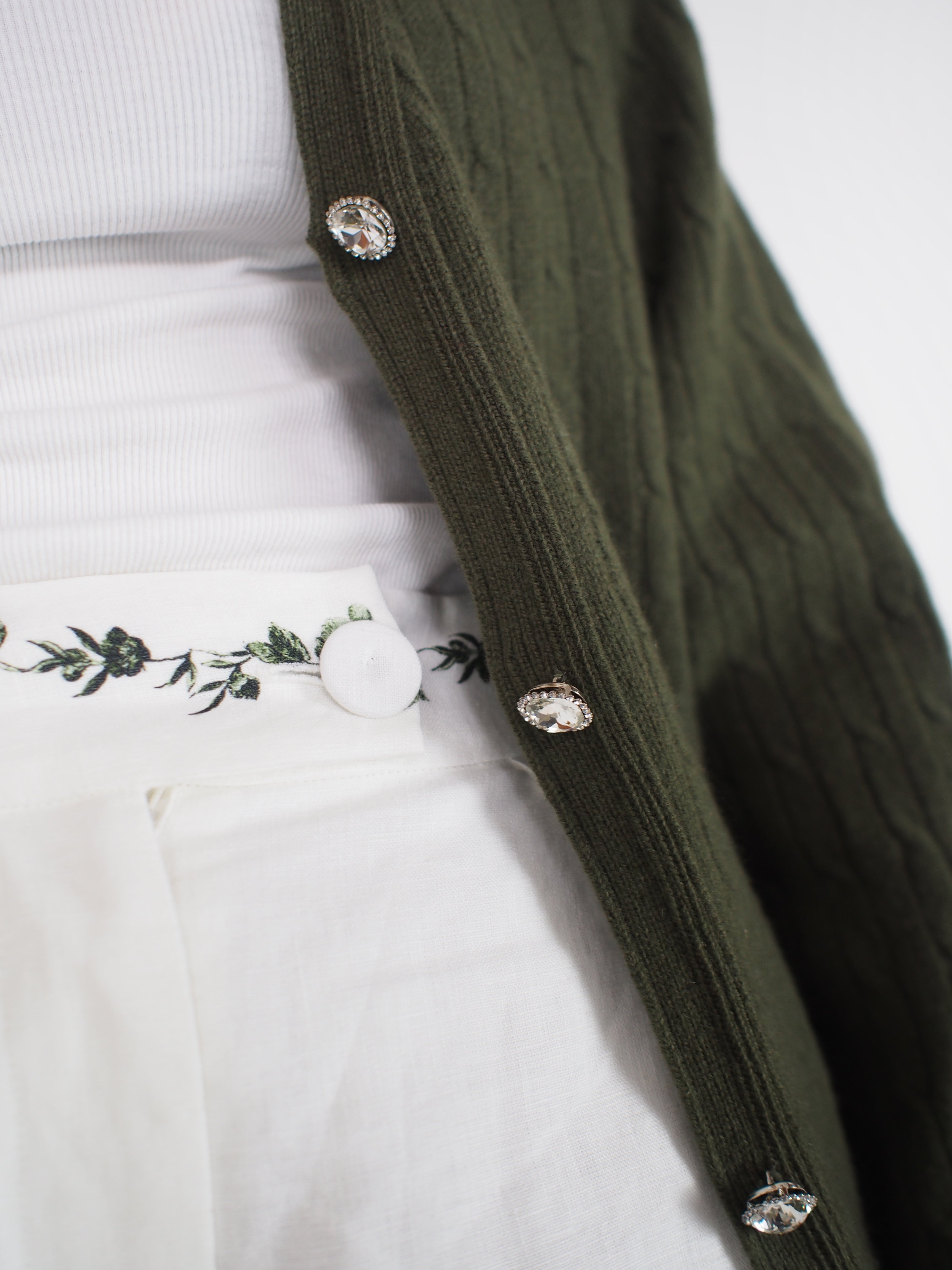 Erdem-Tailored Shorts - White & Green-Shorts-Boboli-Vancouver-Canada