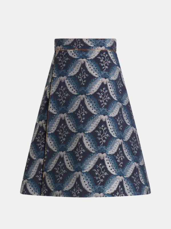 Etro-Denim Jacquard Skirt - Blue/Black-Skirts-Boboli-Vancouver-Canada