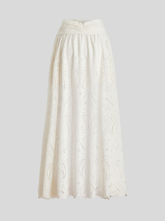 Etro-Sangallo Cotton & Silk Skirt - White-Skirts-Boboli-Vancouver-Canada