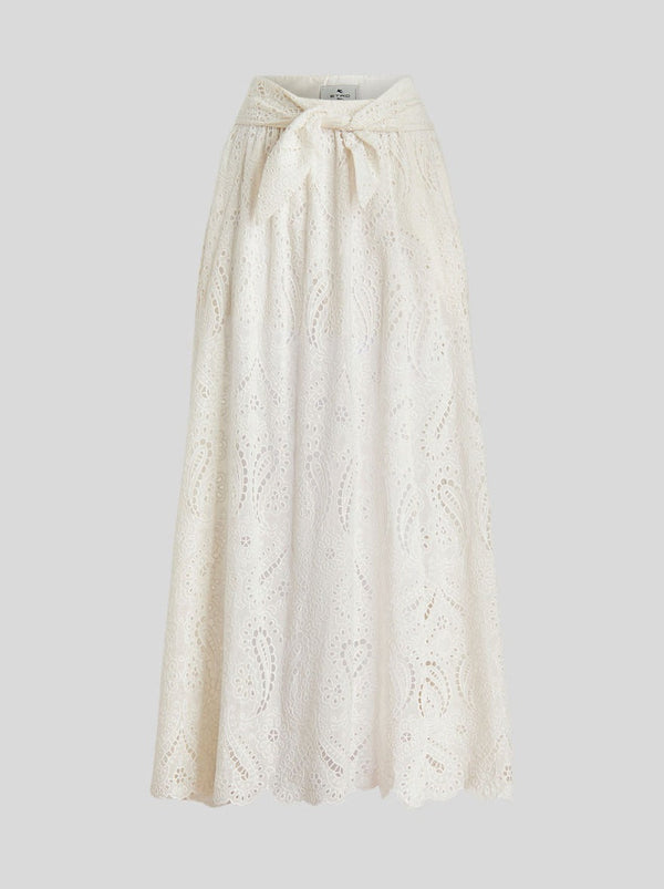 Etro-Sangallo Cotton & Silk Skirt - White-Skirts-Boboli-Vancouver-Canada