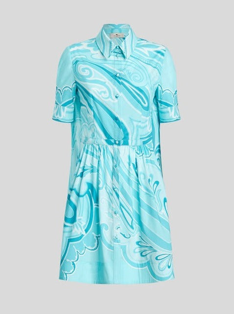 Etro-Shirt Dress w/Paisley Pattern - Light Blue-Dresses-Boboli-Vancouver-Canada