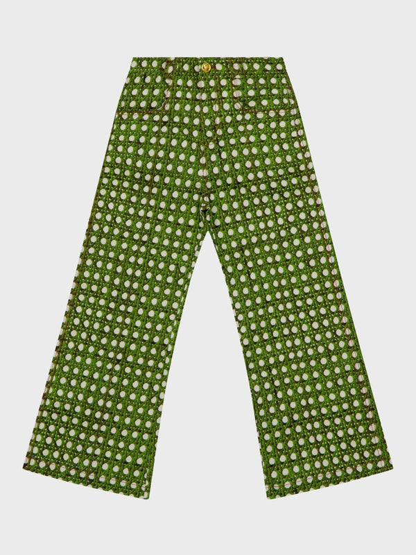 Giambattista Valli-Green Gabardine Treillage Trousers - Green/Ivory-Pants-Boboli-Vancouver-Canada