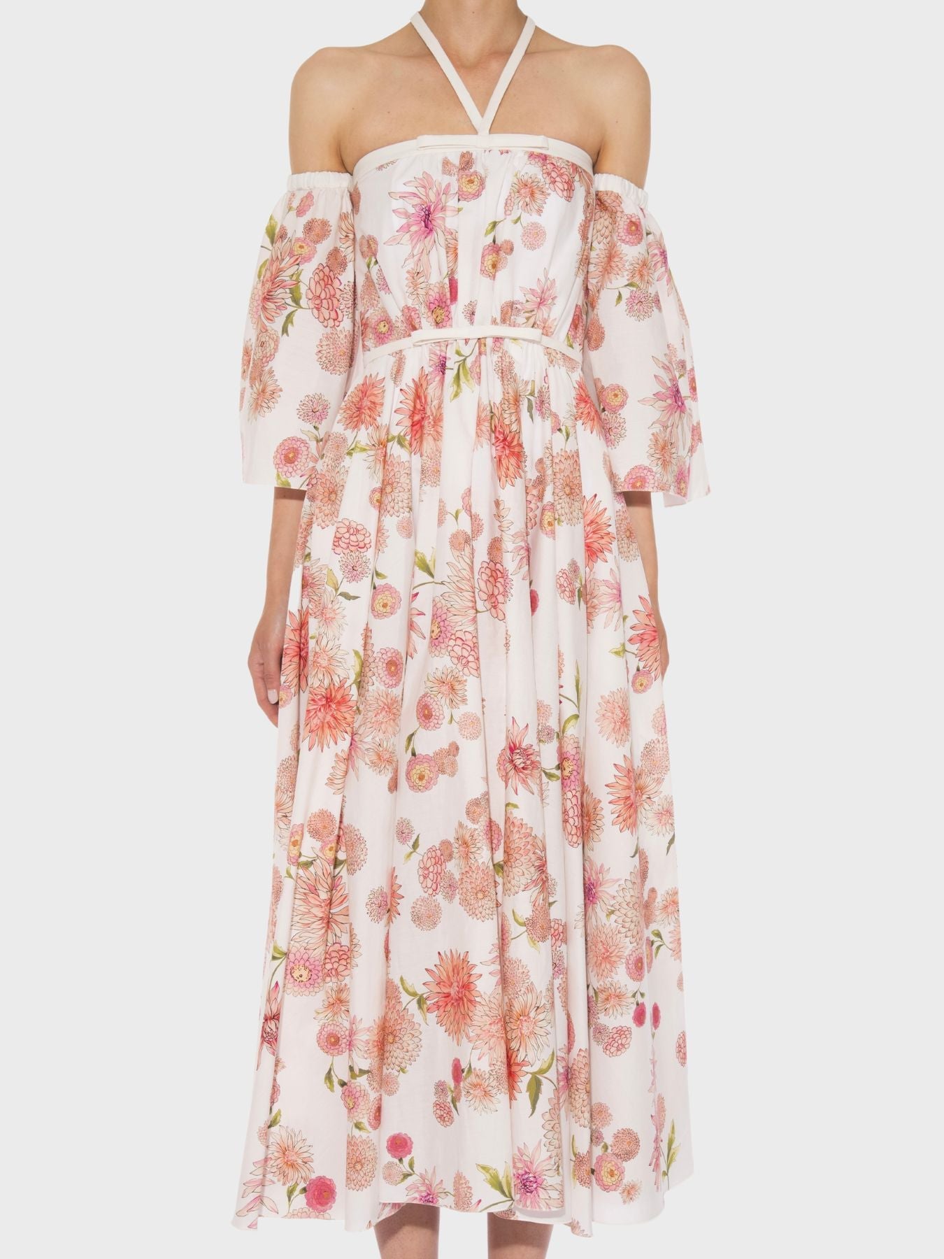 Giambattista Valli-Long Dress in Dahlia Poplin - Ivory/Multi-Dresses-Boboli-Vancouver-Canada