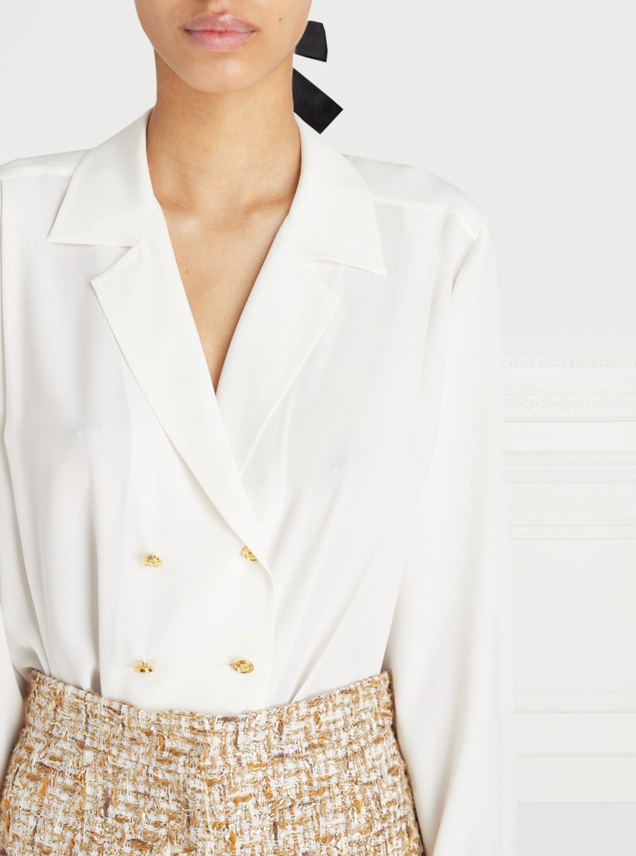 Giambattista Valli-Silk Crepe D.B. Blouse - Ivory-Blouses-Boboli-Vancouver-Canada