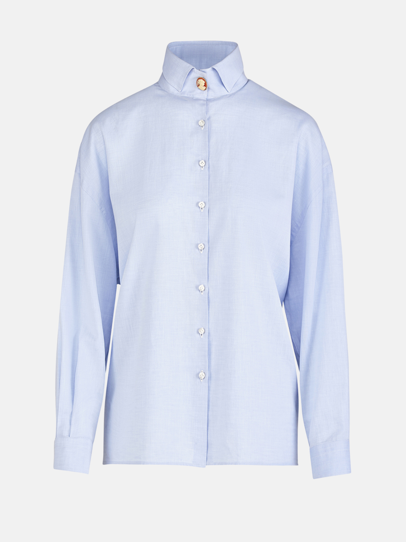 Giuliva Heritage-High Collar Cameo Button Shirt - Light Blue-Shirts-Boboli-Vancouver-Canada