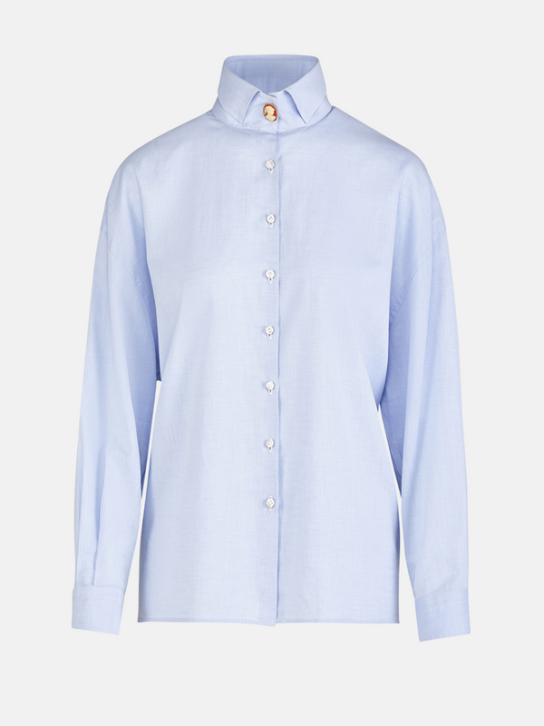 Giuliva Heritage-High Collar Cameo Button Shirt - Light Blue-Shirts-Boboli-Vancouver-Canada