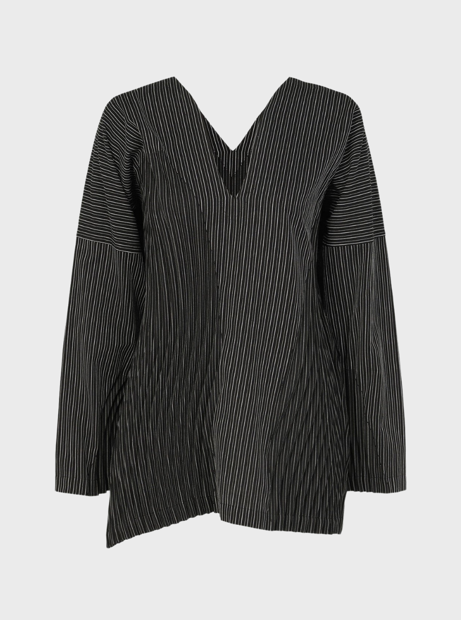 Issey Miyake-Ripples Stripe Blouse - Black-Blouses-2-Boboli-Vancouver-Canada