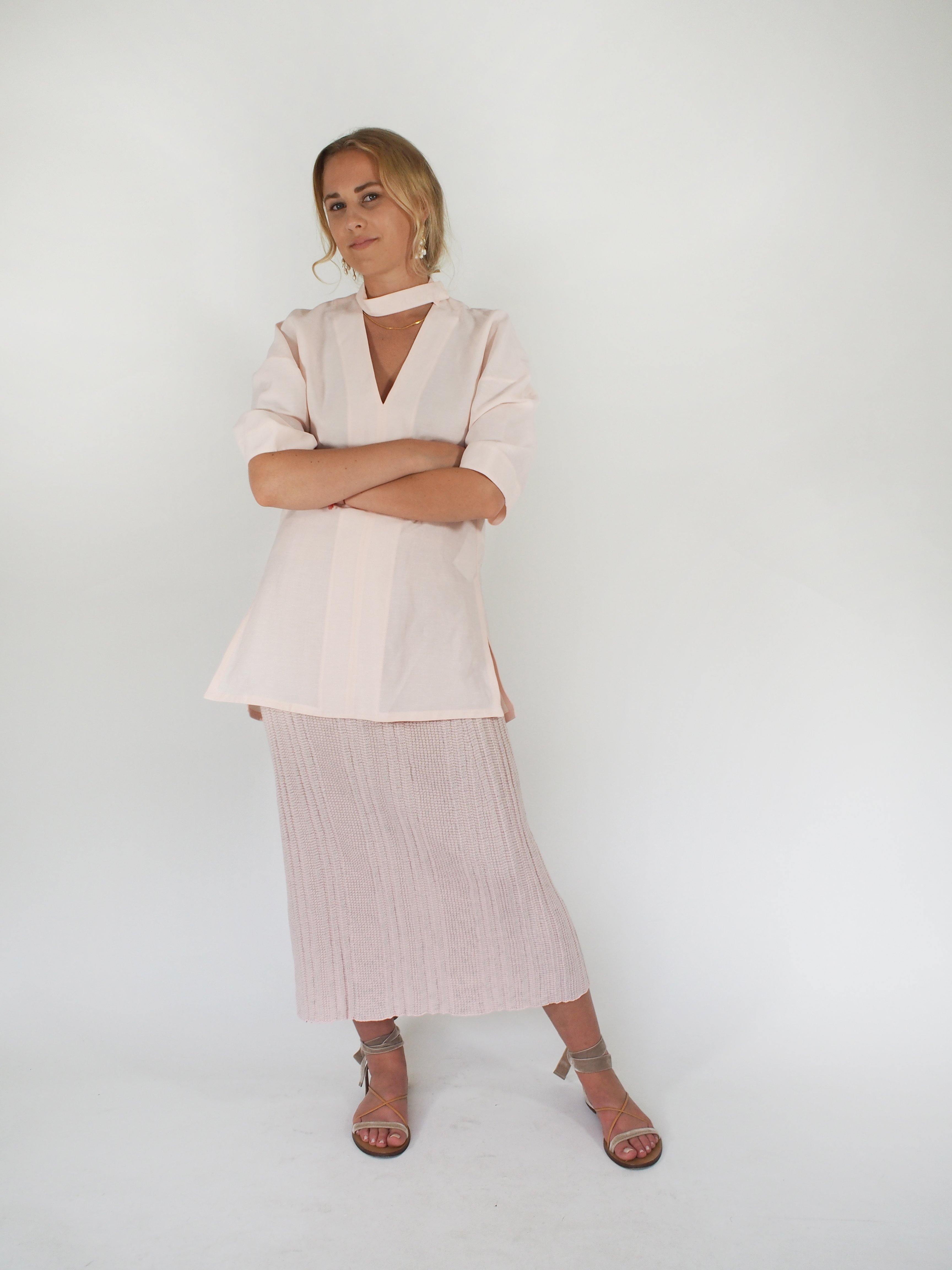 Jil Sander-Medea Linen Blend SS V Neck Top - Pink-Blouses-Boboli-Vancouver-Canada