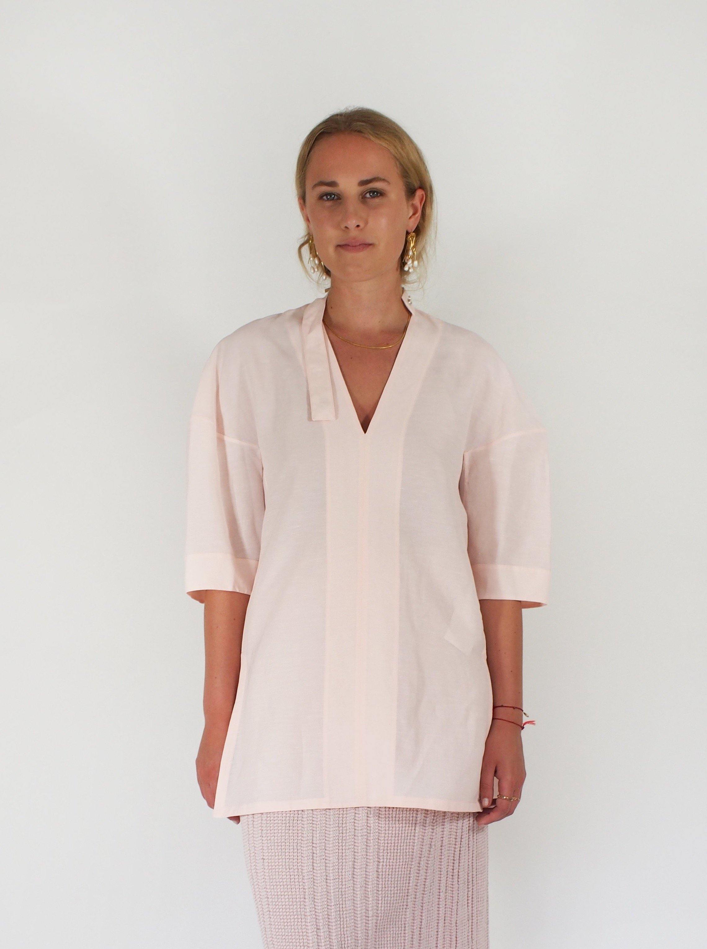 Jil Sander-Medea Linen Blend SS V Neck Top - Pink-Blouses-Boboli-Vancouver-Canada