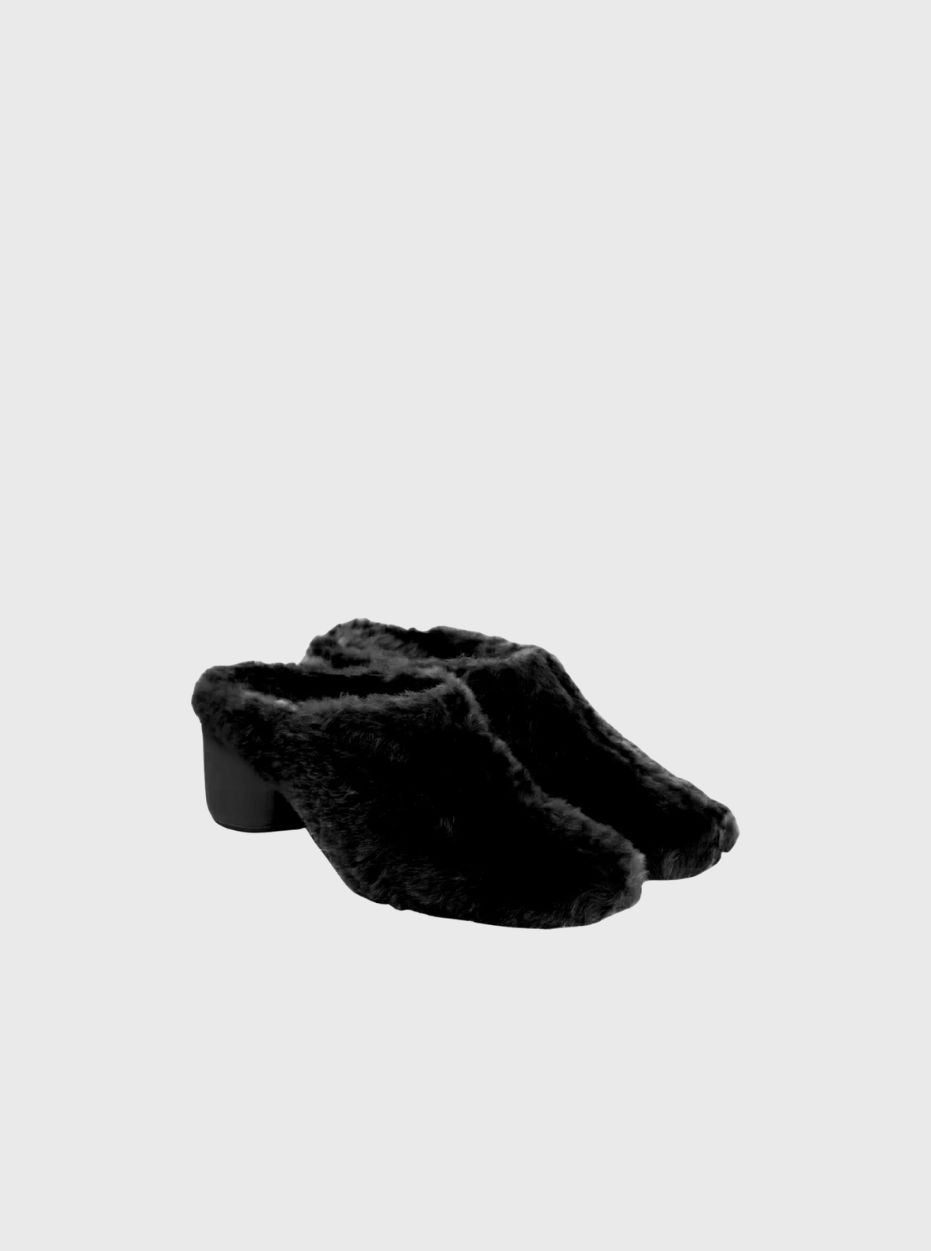 Jil Sander-Shearling Mule - Black-Shoes-Boboli-Vancouver-Canada