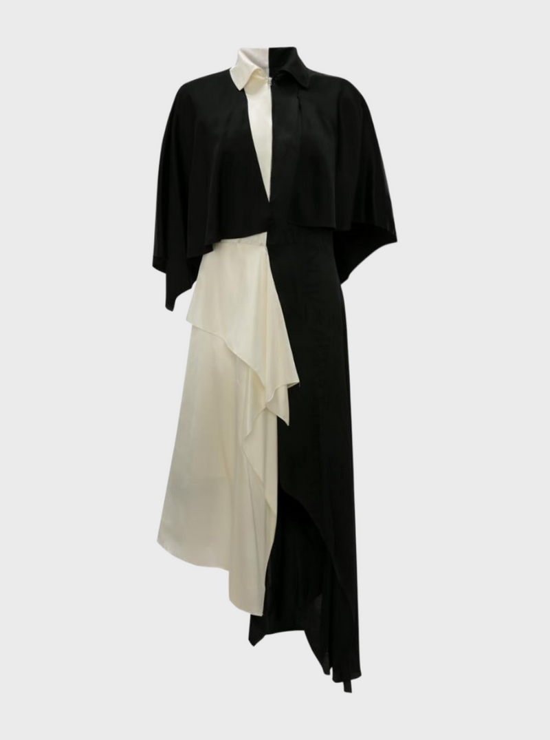 JW Anderson-Asymmetric Cape Dress - Black / White-Dresses-Boboli-Vancouver-Canada