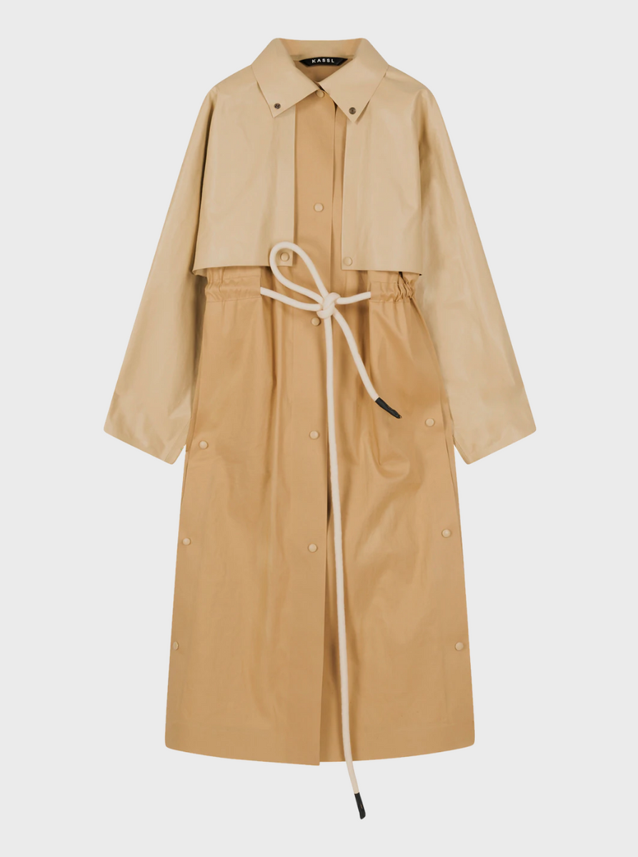 KASSL Editions | Drawstring Long Coat wt Belt - Beige