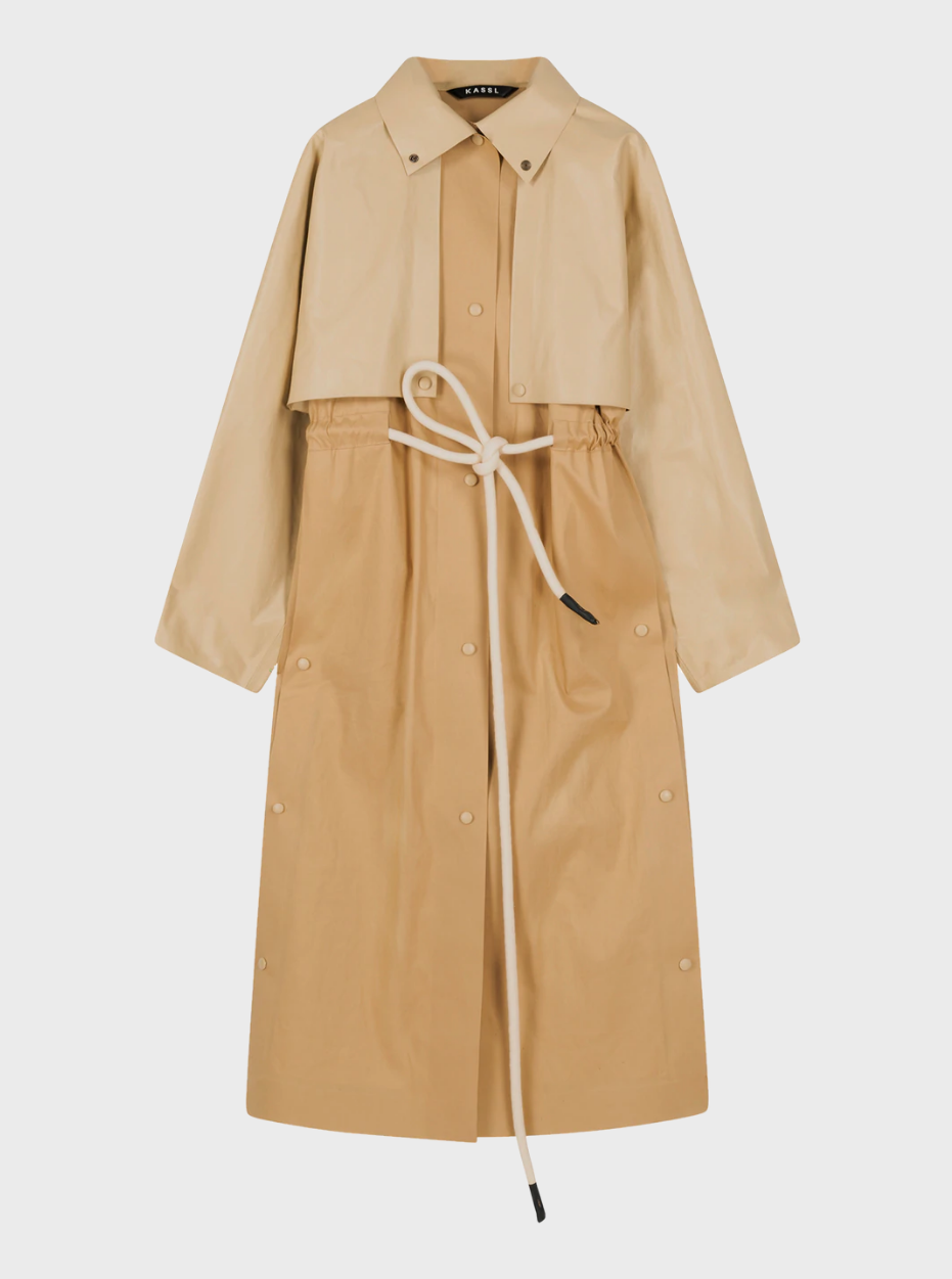 KASSL Editions-Drawstring Long Coat wt Belt - Beige-Coats-Boboli-Vancouver-Canada