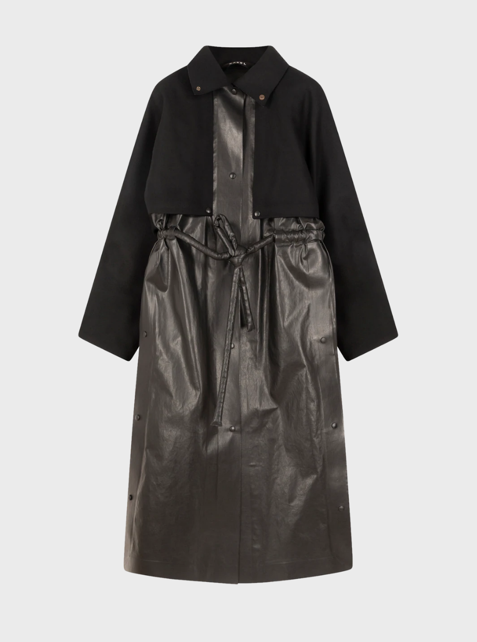 KASSL Editions-Drawstring Long Coat wt Belt - Black-Coats-Boboli-Vancouver-Canada