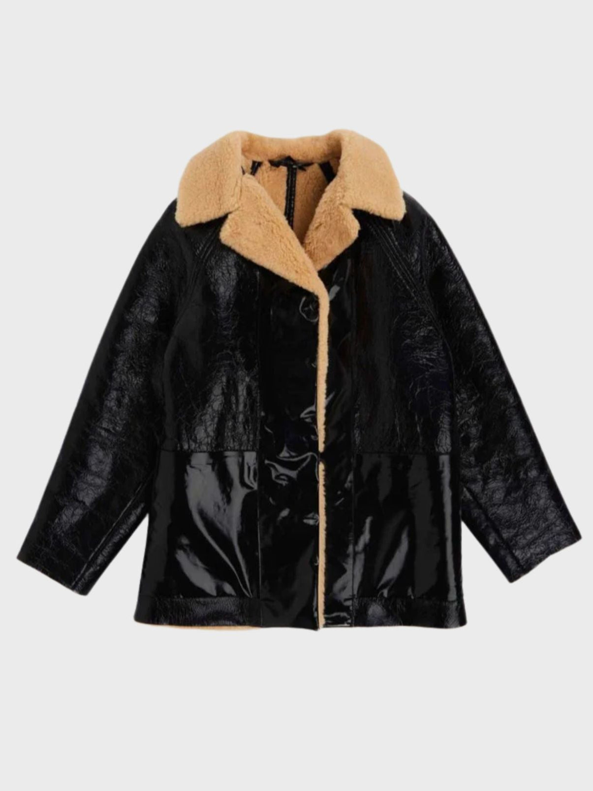 KASSL Editions-Original Hip Shearling Laquer Coat - Black-Coats-Boboli-Vancouver-Canada