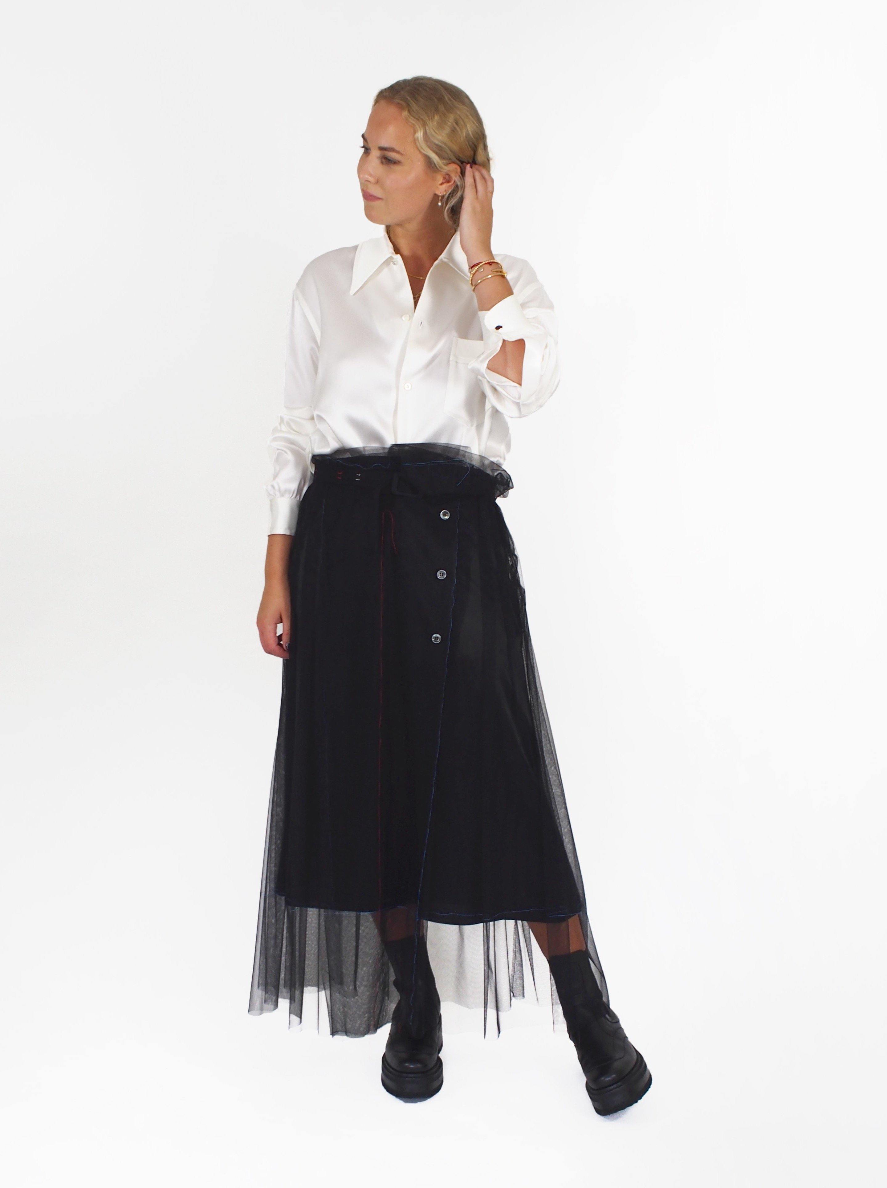 Maison Margiela-Belted Tulle Skirt - Black-Skirts-Boboli-Vancouver-Canada