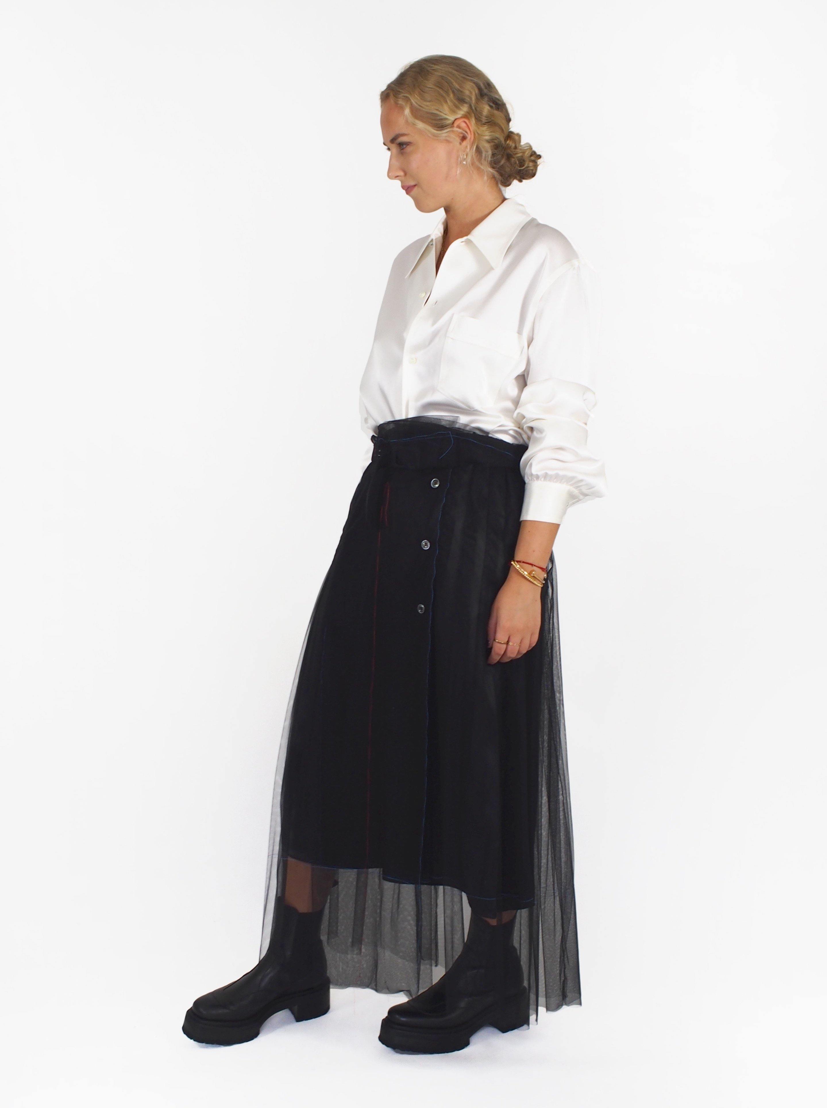 Maison Margiela-Belted Tulle Skirt - Black-Skirts-Boboli-Vancouver-Canada