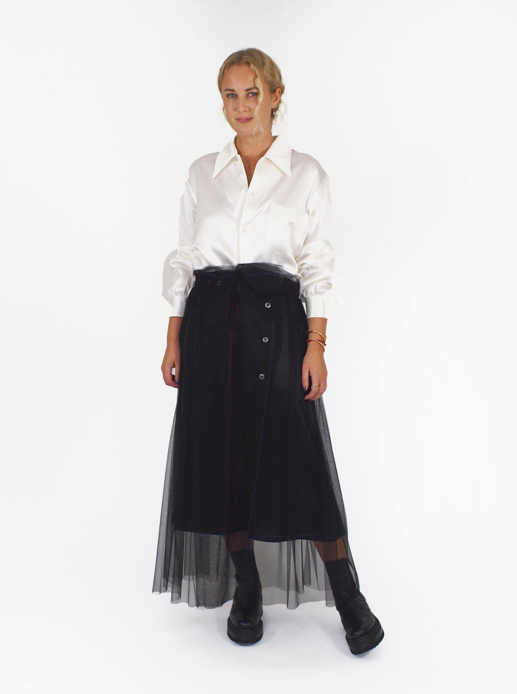 Belted Tulle Skirt - Black