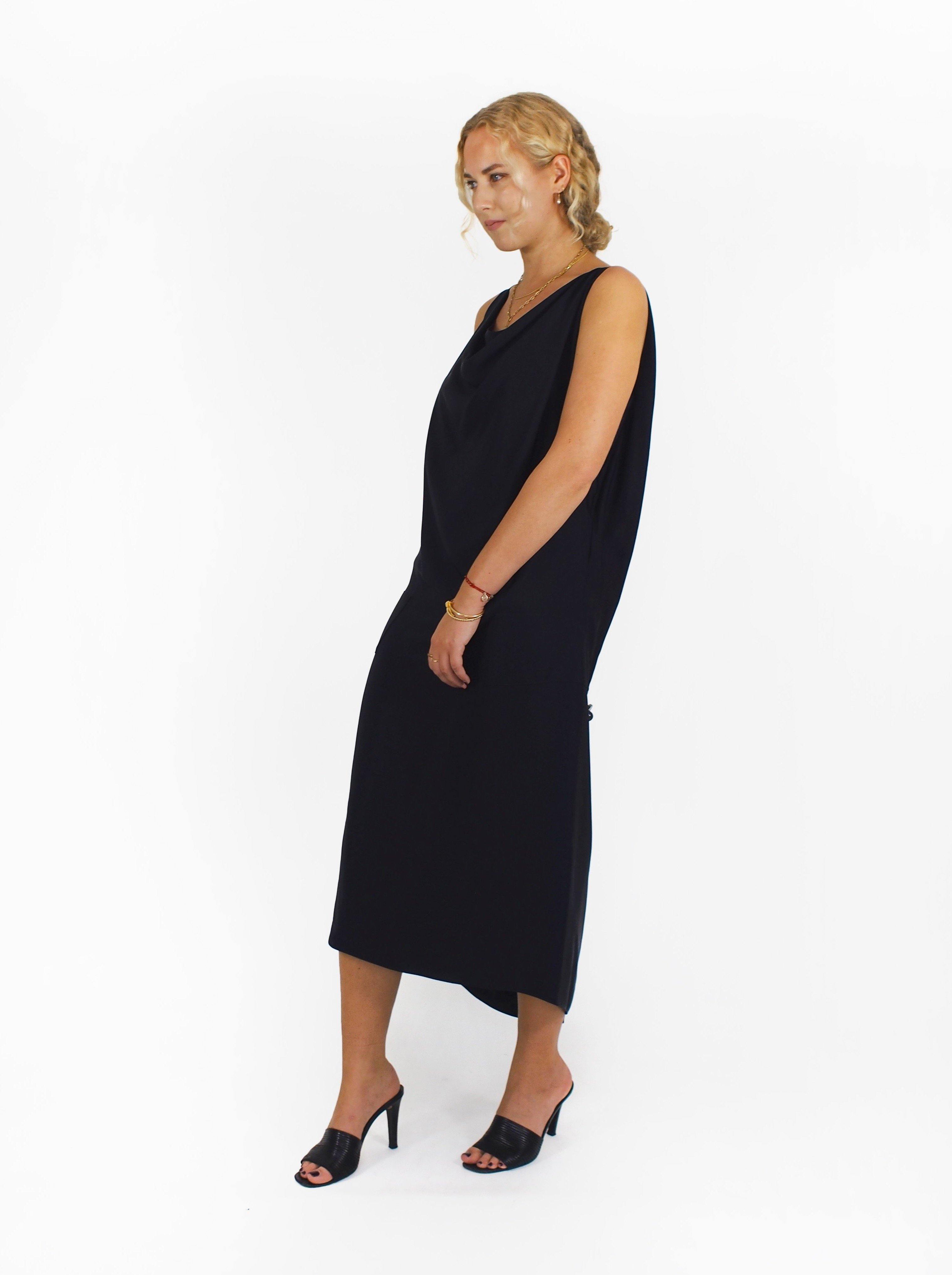 Maison Margiela-Fluid Cross Back Draped Front Shift - Navy Blue-Dresses-Boboli-Vancouver-Canada