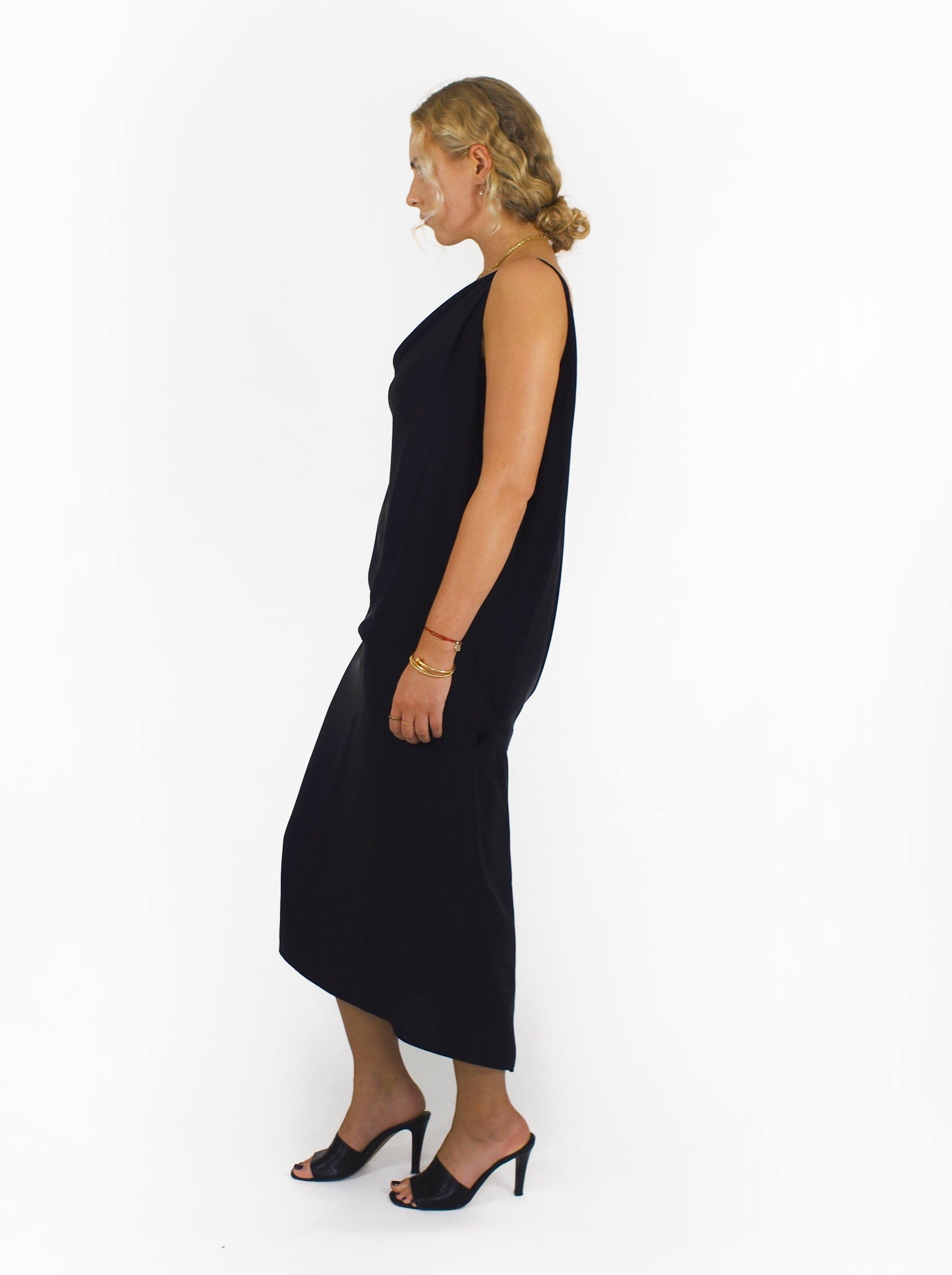 Maison Margiela-Fluid Cross Back Draped Front Shift - Navy Blue-Dresses-Boboli-Vancouver-Canada