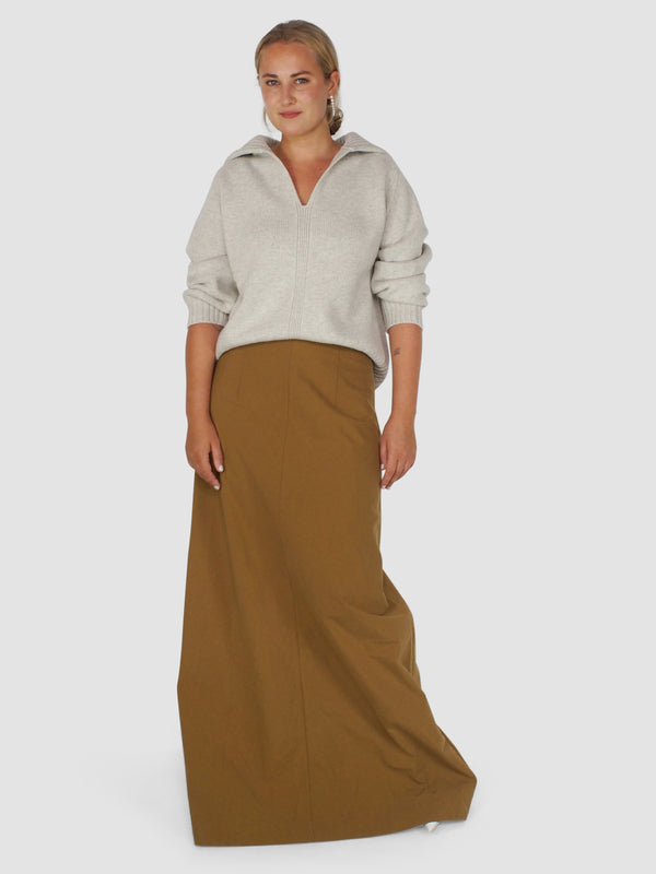 Plan C-Cardinal Long Skirt in Taffeta - Cinnamon-Skirts-Boboli-Vancouver-Canada