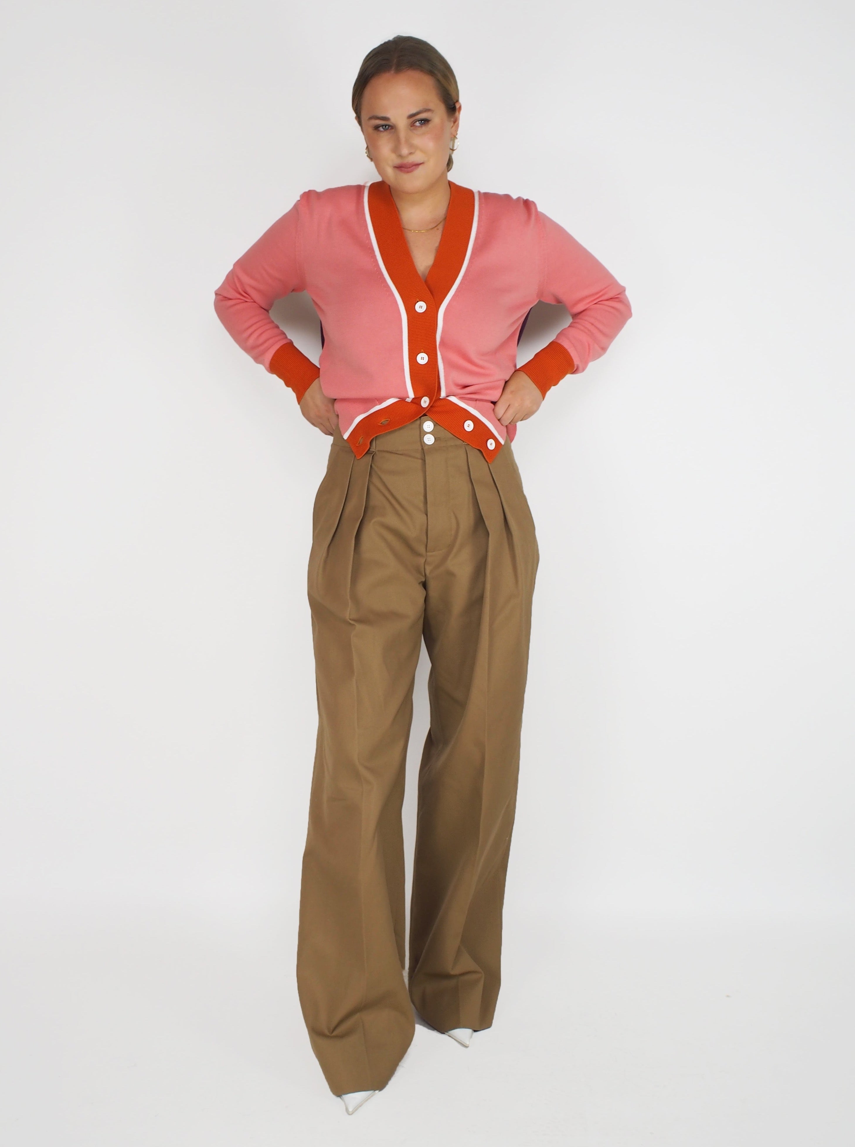 Plan C-Pleated Straight Leg Trousers - Gingerbread-Pants-Boboli-Vancouver-Canada