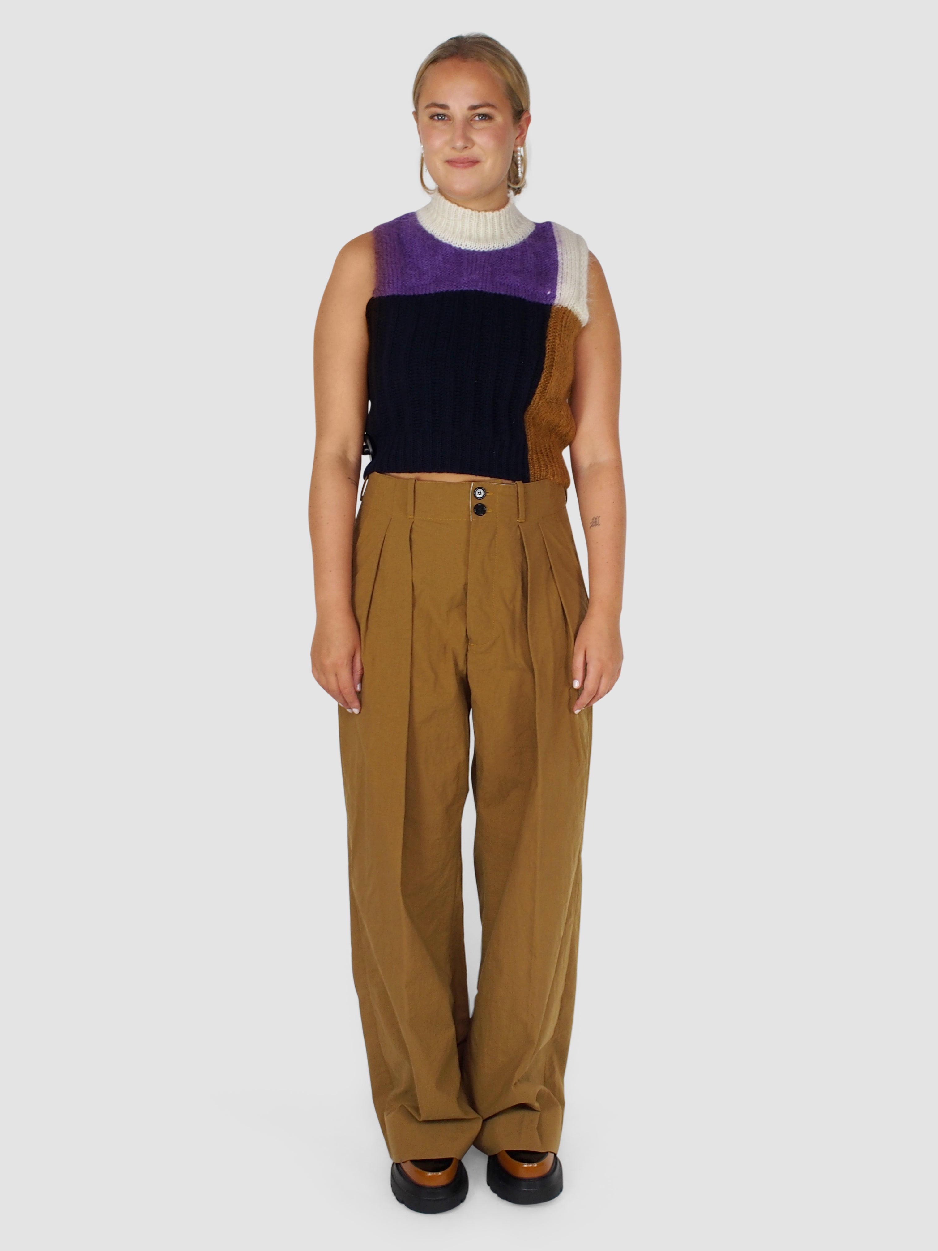 Plan C-Pleated Wide Leg Pants - Cinnamon-Pants-Boboli-Vancouver-Canada