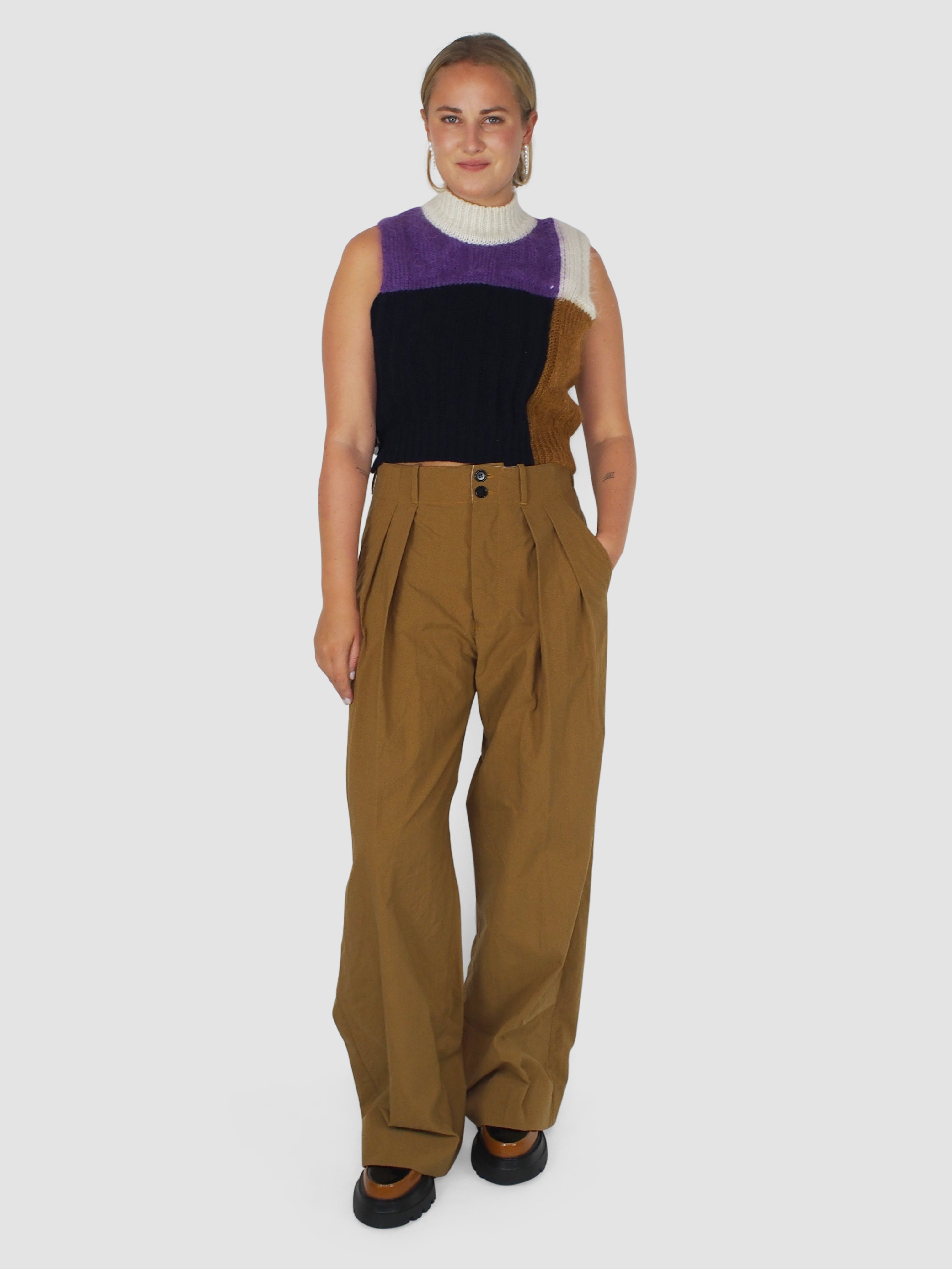 Plan C-Pleated Wide Leg Pants - Cinnamon-Pants-Boboli-Vancouver-Canada