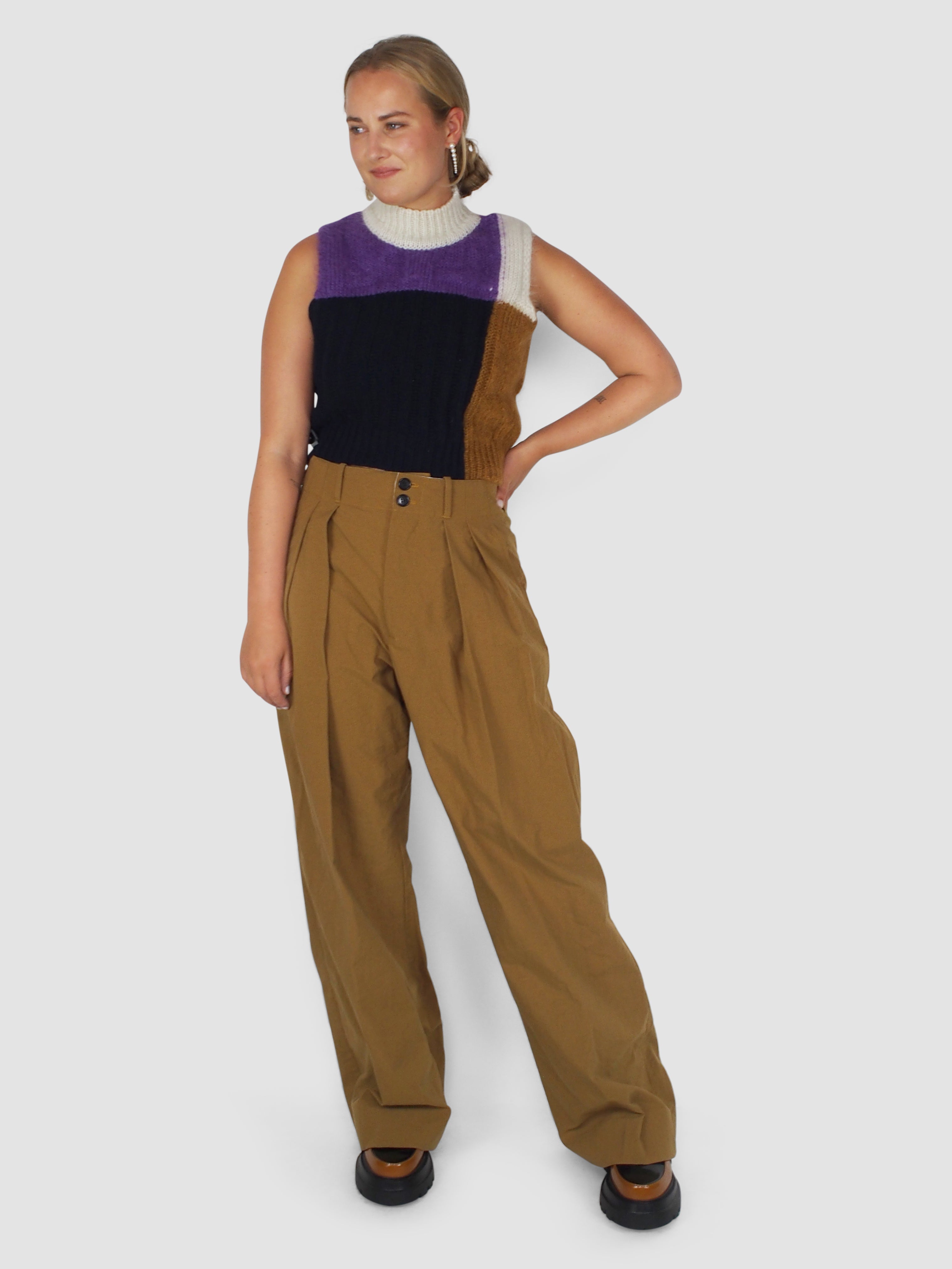 Plan C-Pleated Wide Leg Pants - Cinnamon-Pants-Boboli-Vancouver-Canada