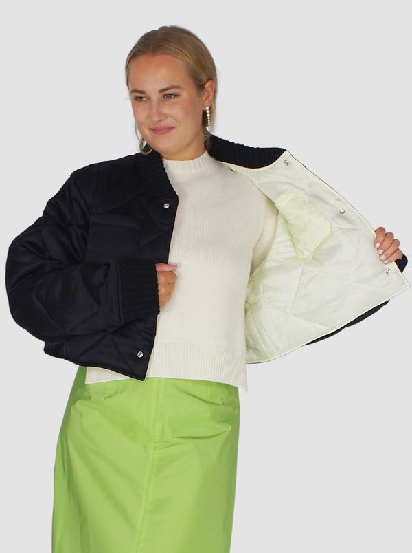 Plan C-Quilted Cropped Jacket - Light Yellow/Black-Jackets-Boboli-Vancouver-Canada