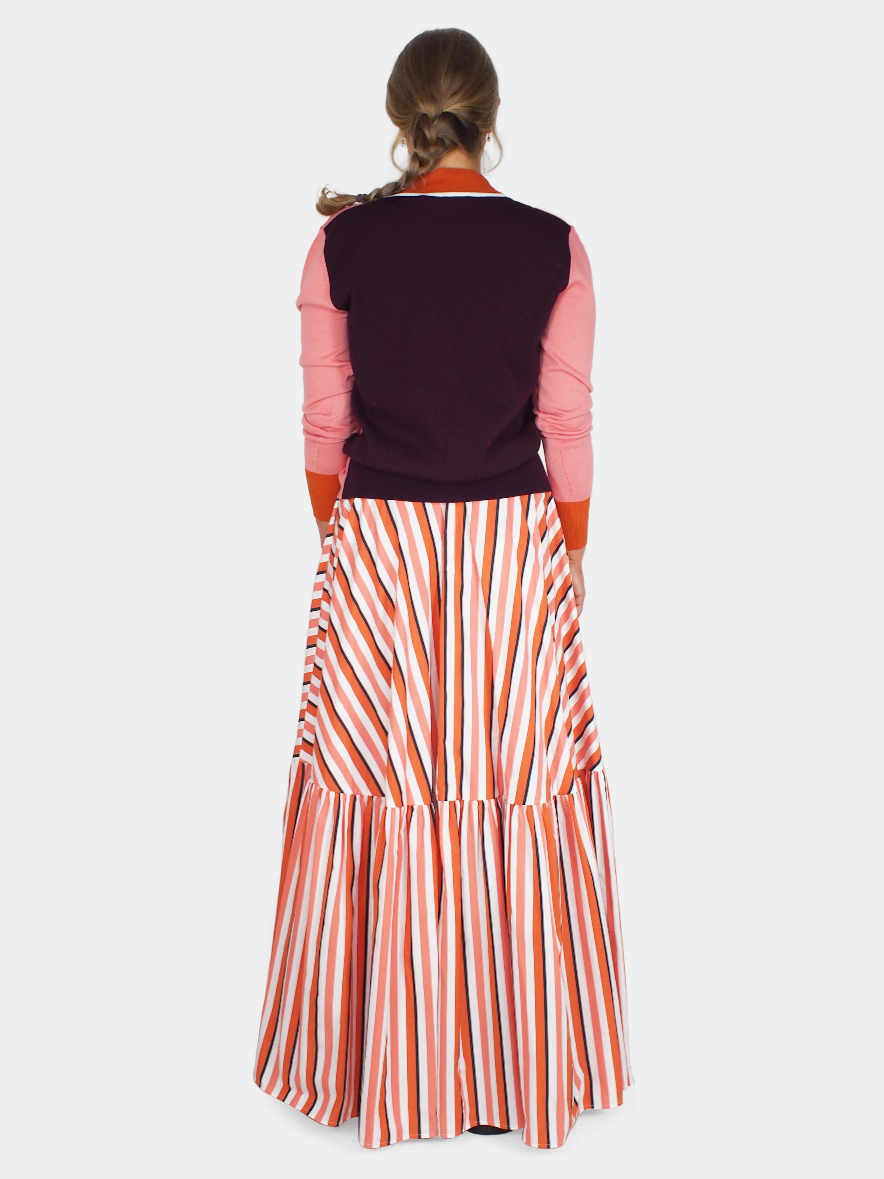 Plan C-Striped Pink Long Skirt - Pink/Black Stripe-Skirts-Boboli-Vancouver-Canada