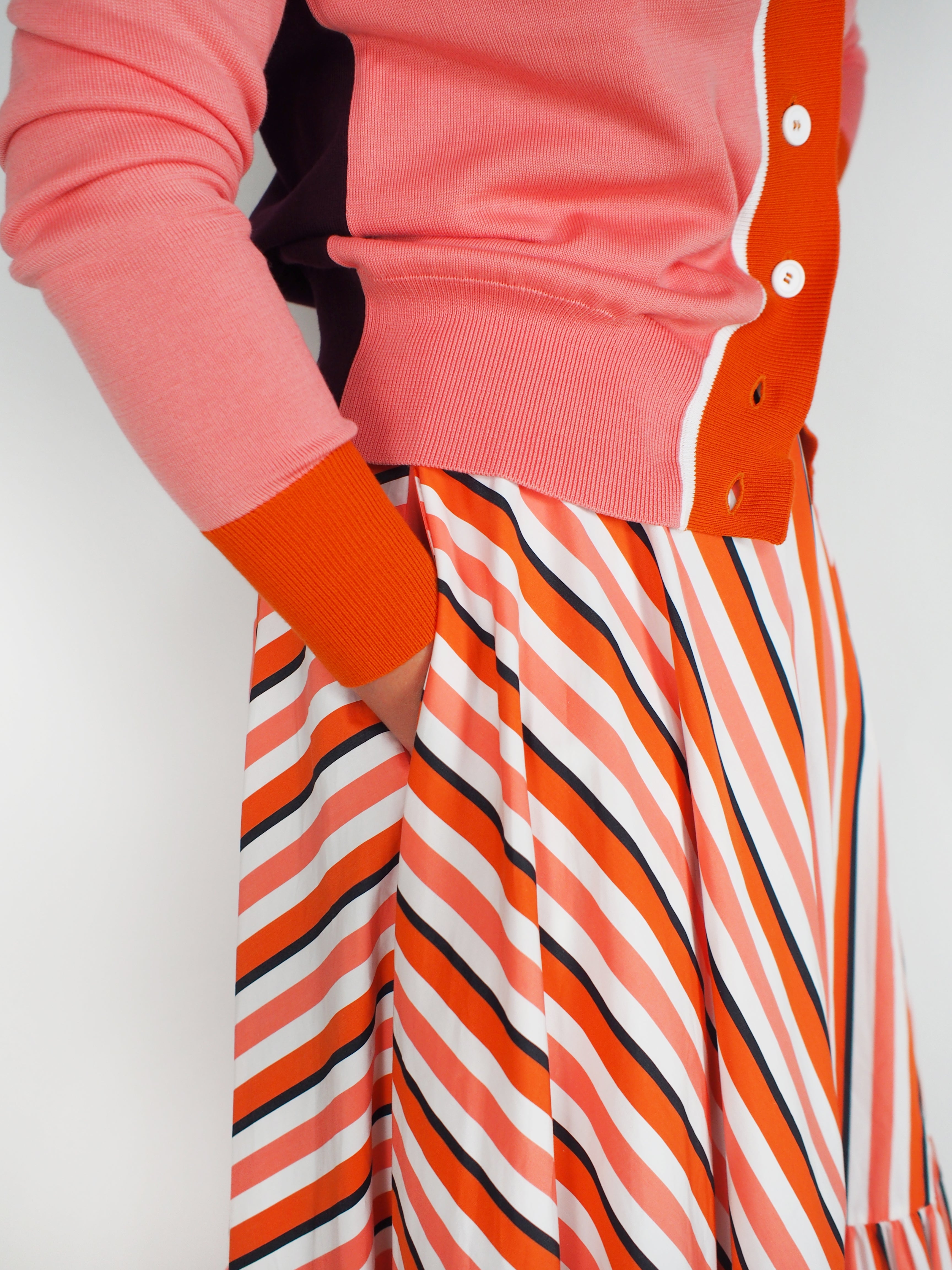 Plan C-Striped Pink Long Skirt - Pink/Black Stripe-Skirts-Boboli-Vancouver-Canada