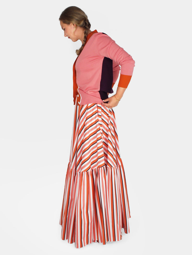 Plan C-Striped Pink Long Skirt - Pink/Black Stripe-Skirts-Boboli-Vancouver-Canada