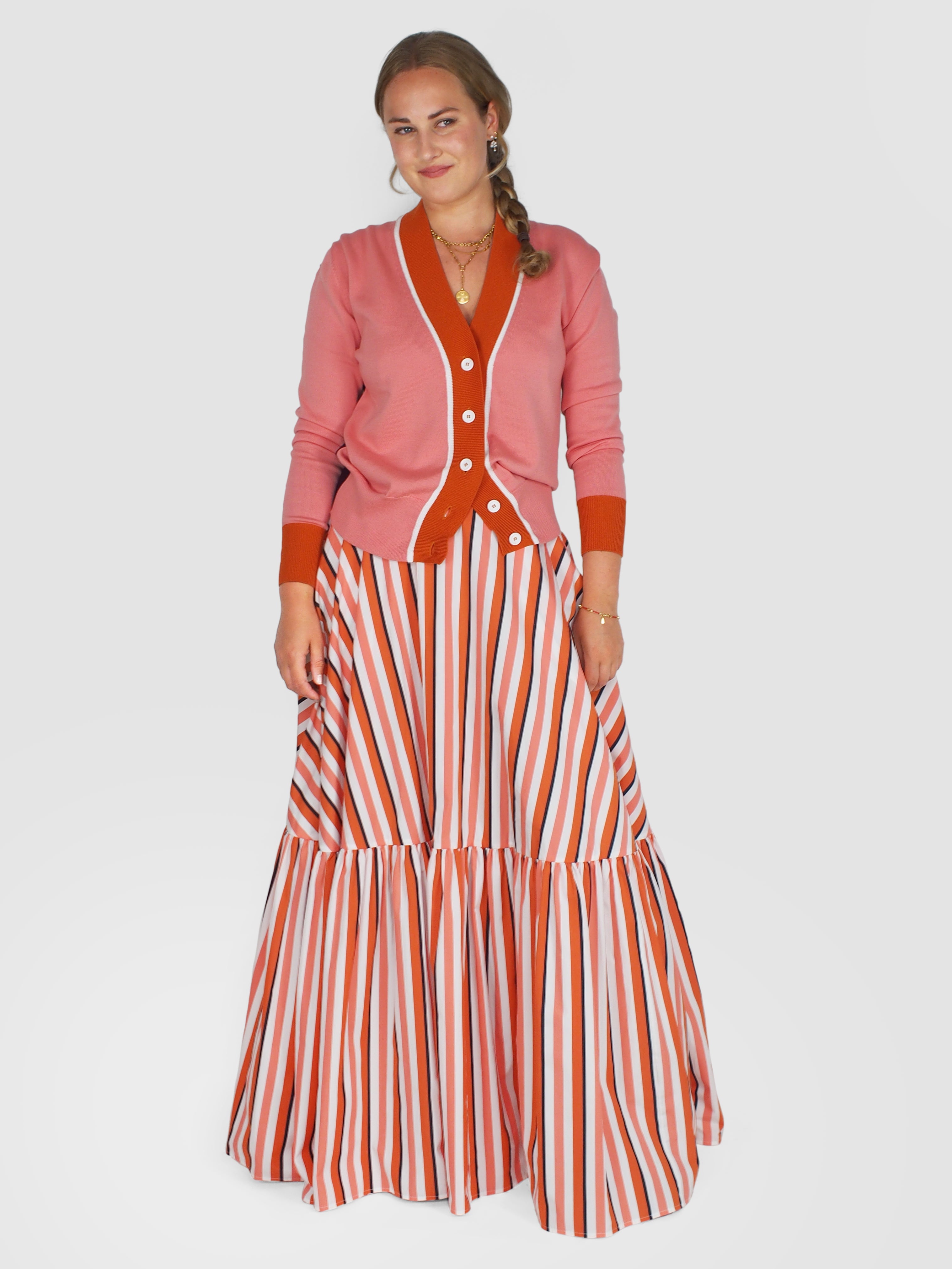 Plan C-Striped Pink Long Skirt - Pink/Black Stripe-Skirts-Boboli-Vancouver-Canada