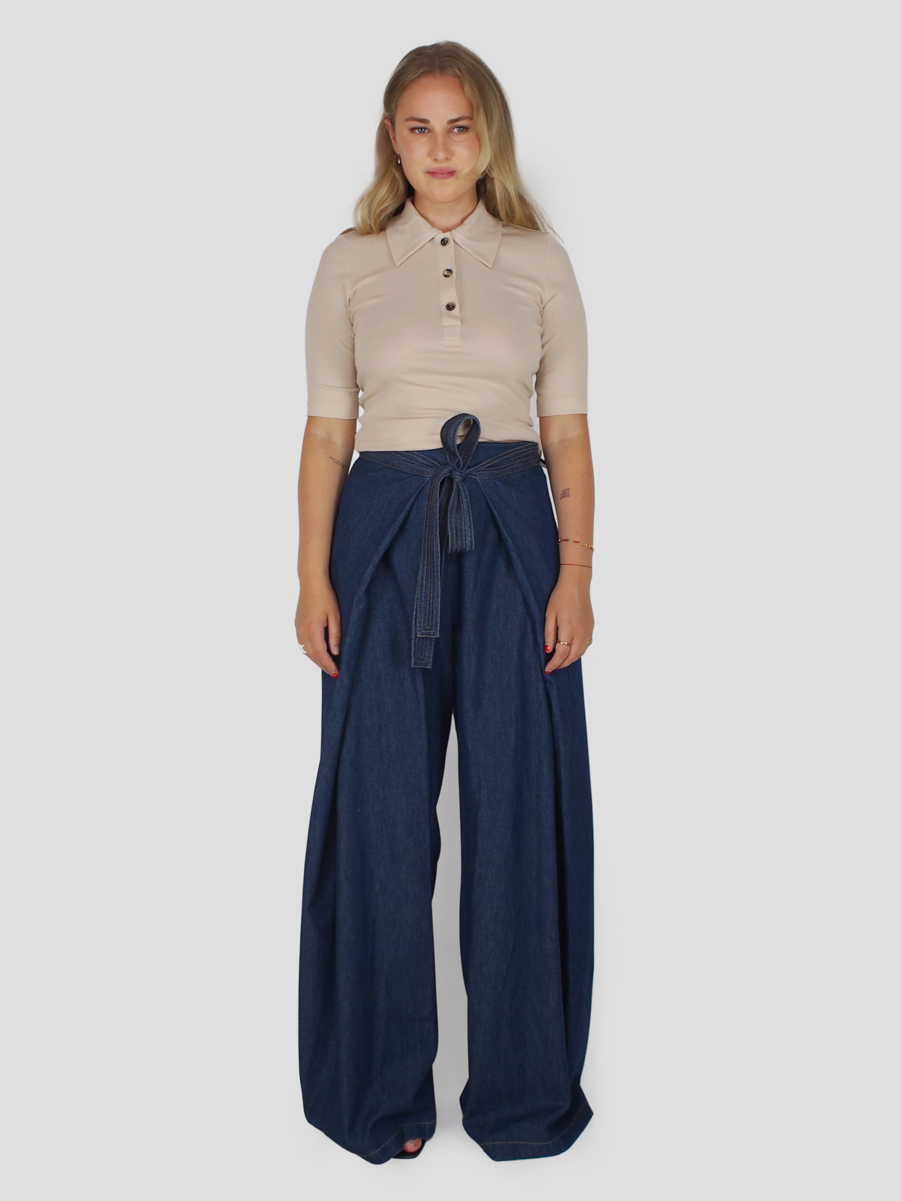 Rosetta Getty-Wide Leg Apron Wrap Pant - Indigo-Pants-Boboli-Vancouver-Canada