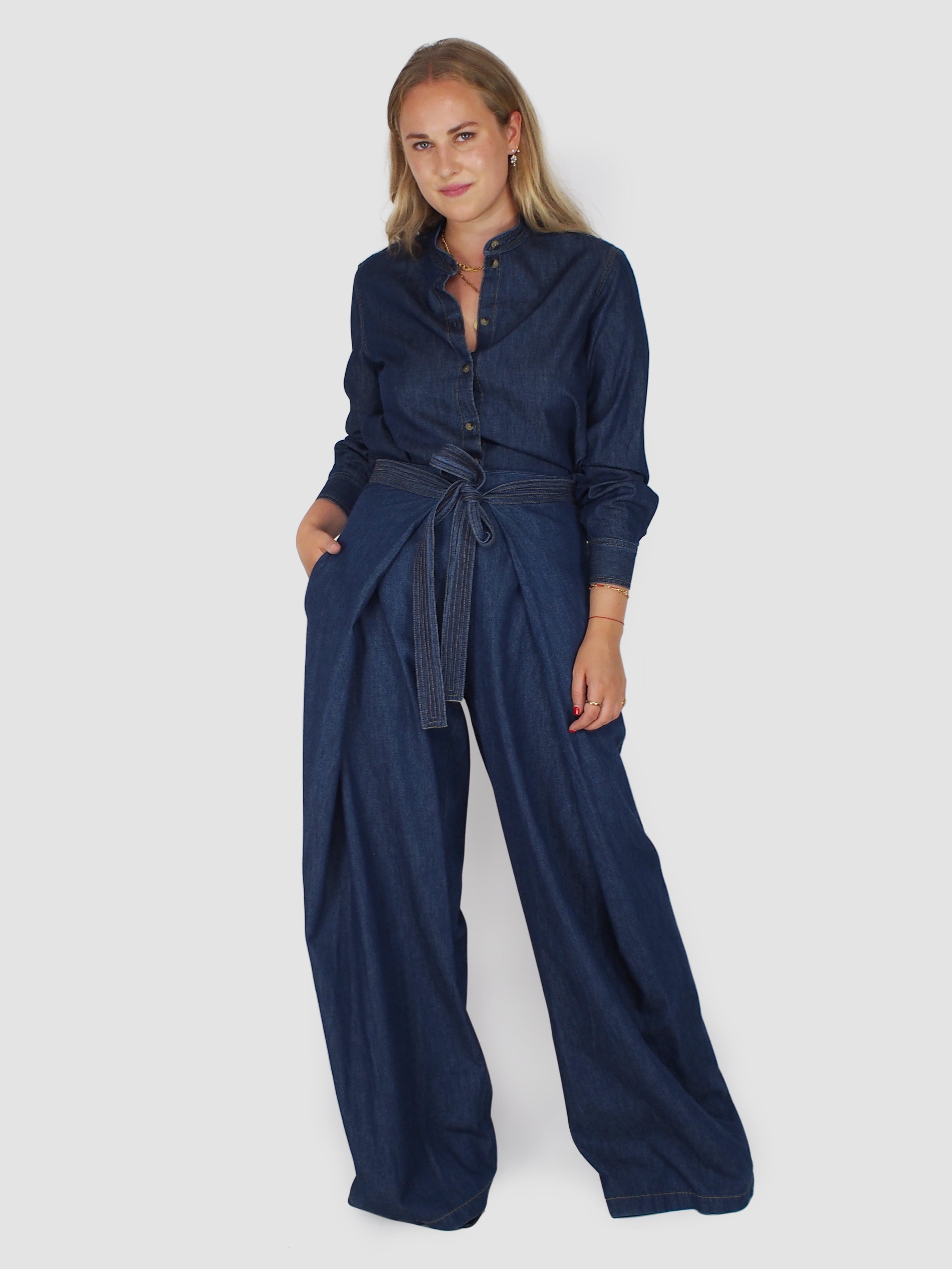 Rosetta Getty-Wide Leg Apron Wrap Pant - Indigo-Pants-Boboli-Vancouver-Canada