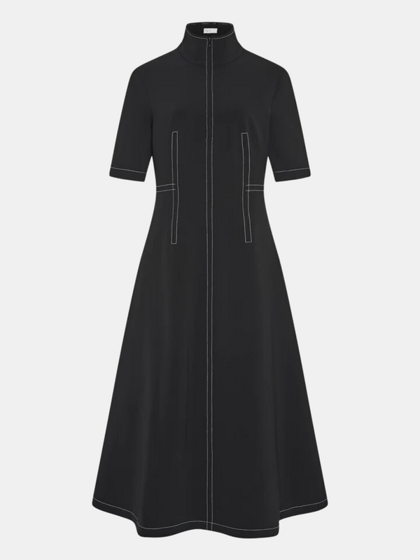 Rosetta Getty-Zip Up Short Sleeve Dress - Black-Dresses-Boboli-Vancouver-Canada