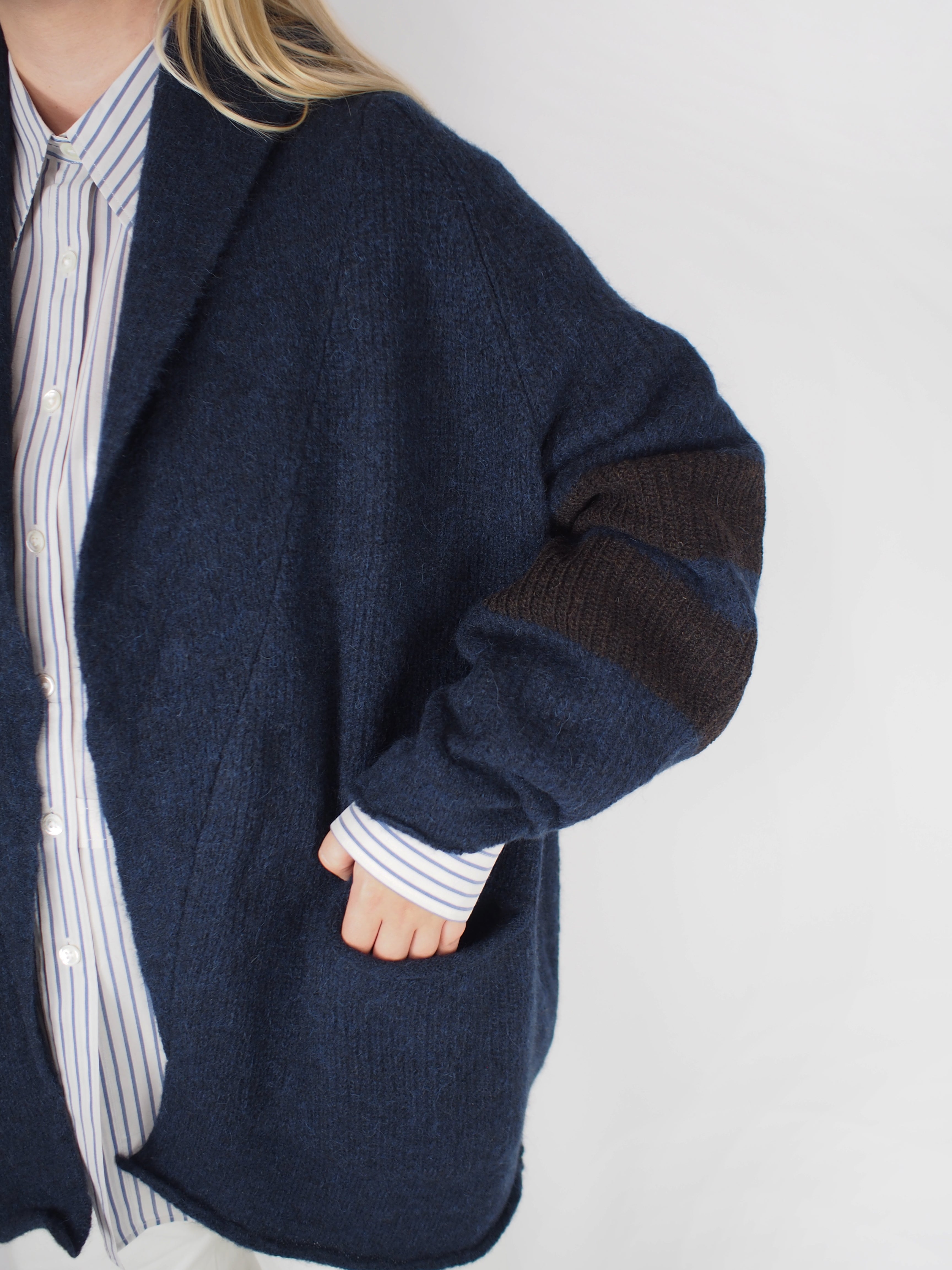 Sibel Saral-Oversized Shawl Collar Stella Cardigan - Brown & Navy-Sweaters-Boboli-Vancouver-Canada