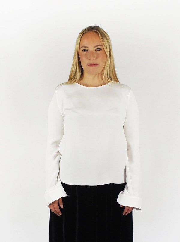 Sibel Saral-Silk Crew Neck Shirt - Off-White-Shirts-Boboli-Vancouver-Canada