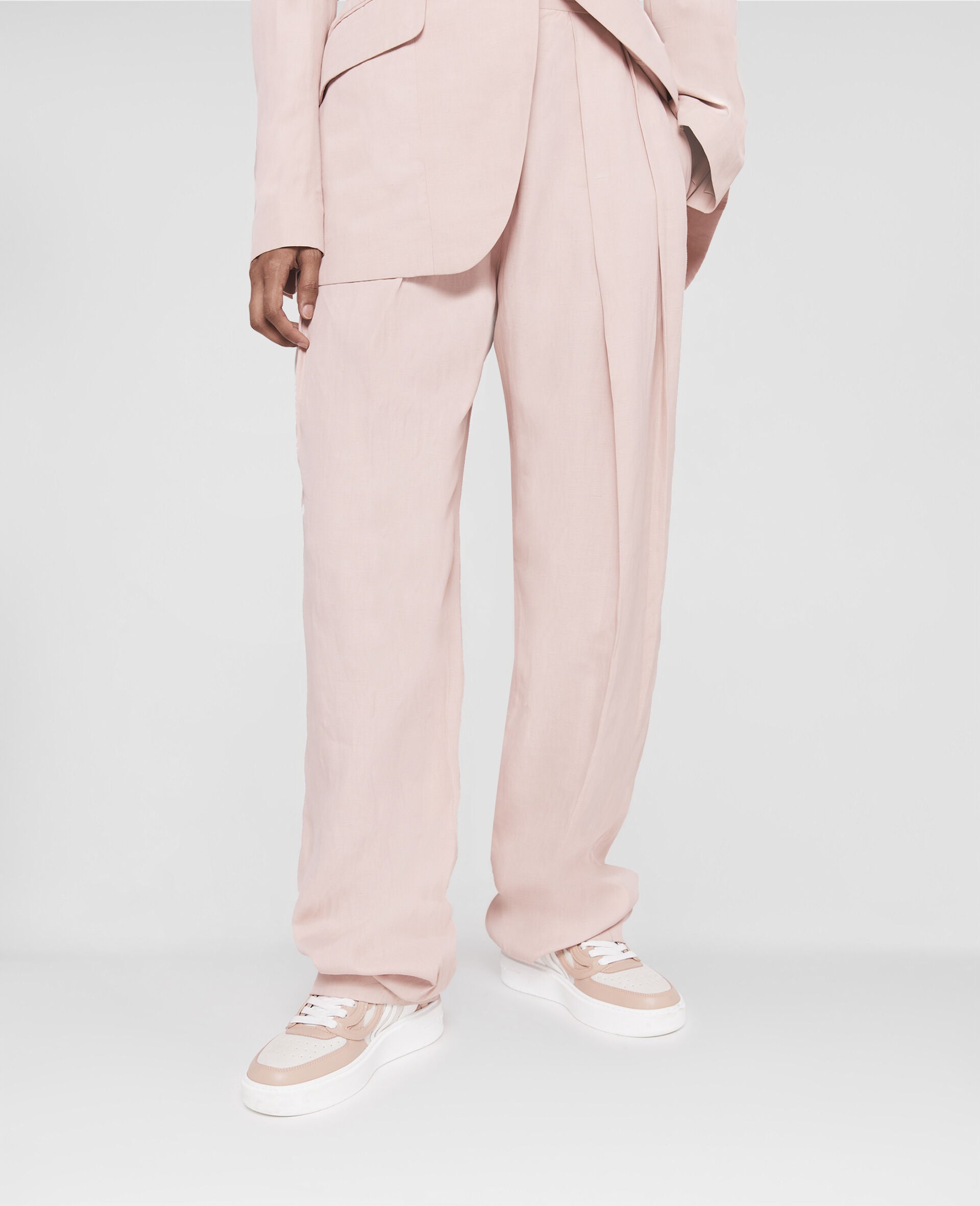 Stella McCartney-Fluid Linen Pleat Front Straight Leg Trousers - Rose-Pants-Boboli-Vancouver-Canada