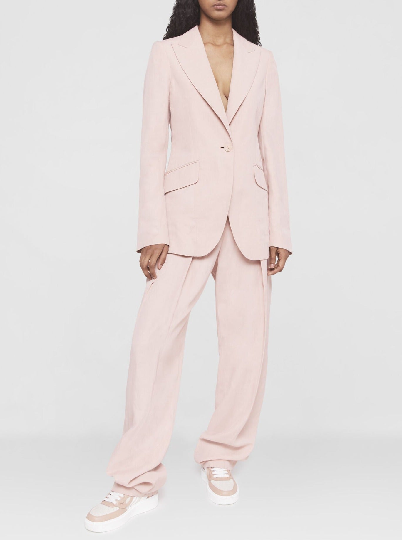 Stella McCartney-Fluid Linen Pleat Front Straight Leg Trousers - Rose-Pants-Boboli-Vancouver-Canada