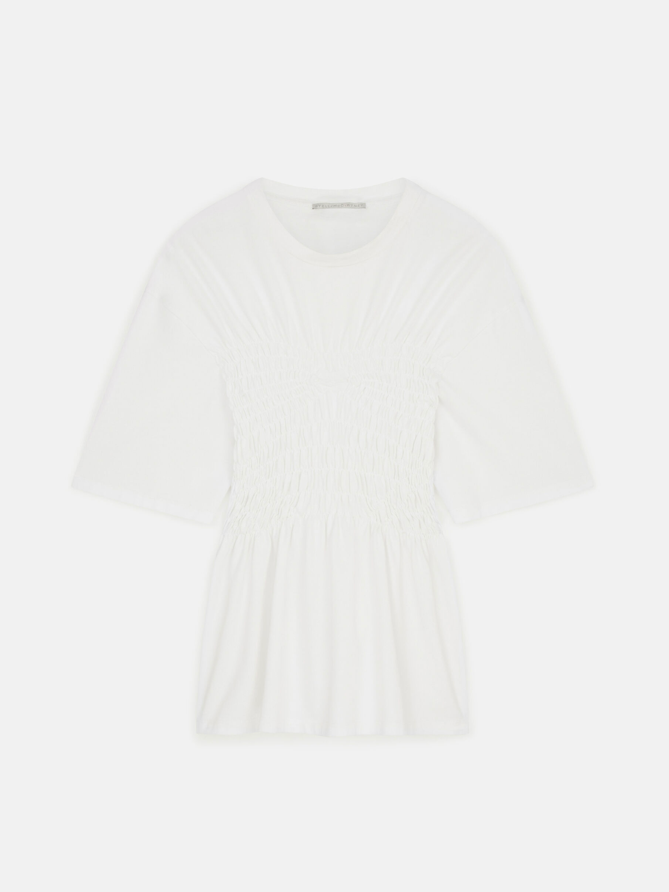 Stella McCartney-Smocked Cotton T‐Shirt - Optical White-T-Shirts-Boboli-Vancouver-Canada