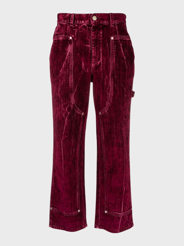 Stella McCartney-Velvet Workwear Denim Cropped Pants - Aubergine-Pants-Boboli-Vancouver-Canada